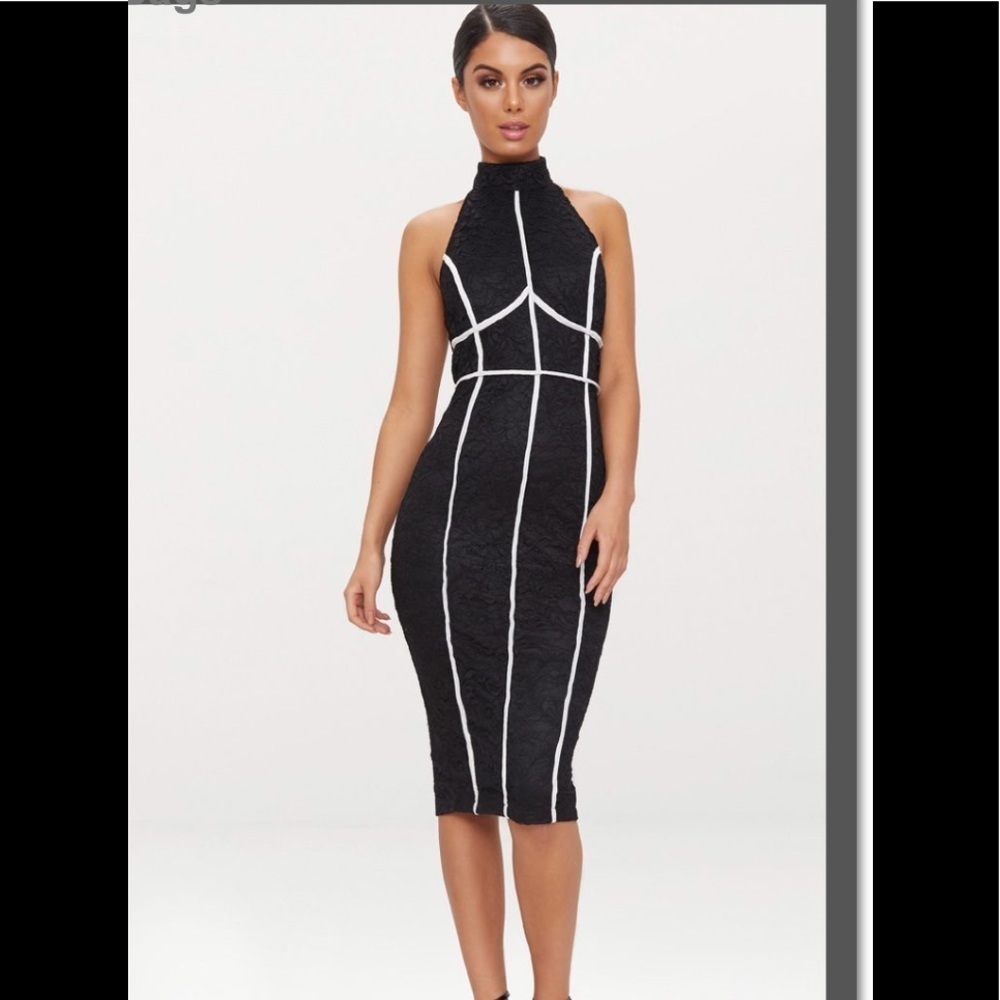 PrettyLittleThing Backless Contrast Piping Lace Midi Dress FH